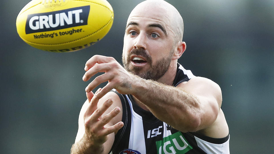Steele Sidebottom is pictured during an AFL practice match in February, 2020.