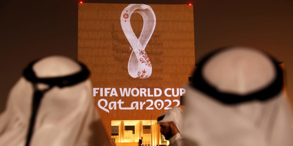 FIFA World Cup Qatar 2022 logo on a building