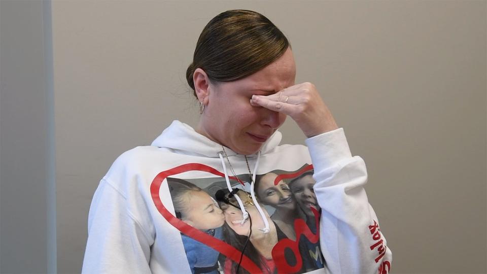 Marisa Vicosa takes a moment to compose herself while trying to share some of the more dreadful moments of her ordeal that eventually ended in the loss of her daughters. 