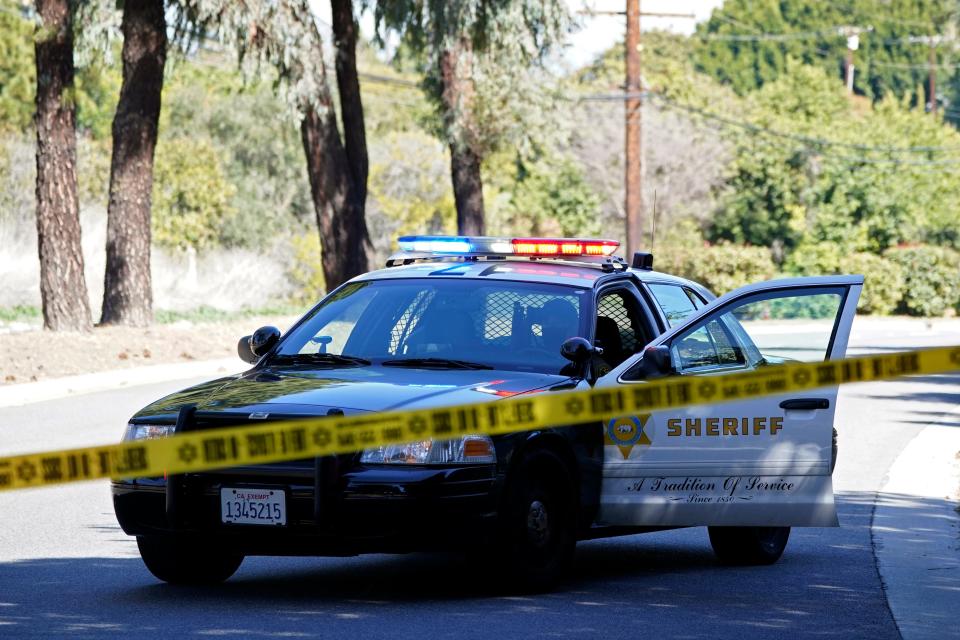 A police car in a suburb of Los Angeles in February 2021.