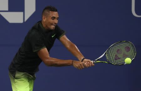 Nick Kyrgios of Australia hits a backhand against Horacio Ceballos of Argentina on day four of the 2016 U.S. Open tennis tournament at USTA Billie Jean King National Tennis Center. Kyrgios won 7-5, 6-4, 6-4. Geoff Burke-USA TODAY Sports / Reuters Picture Supplied by Action Images