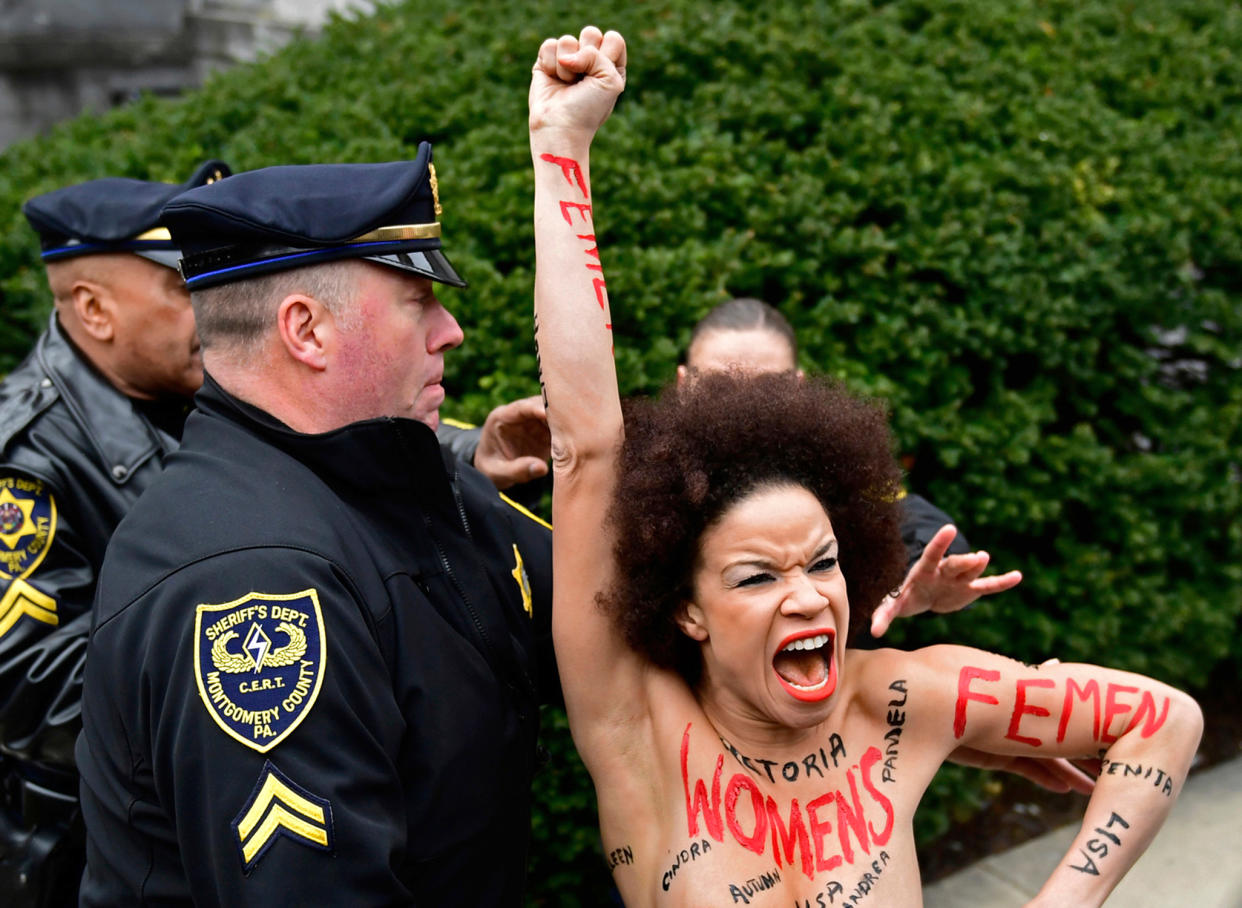 Nicolle Rochelle was arrested outside of the Montgomery County Courthouse in Norristown, Pa. (Photo: AP/Corey Perrine)