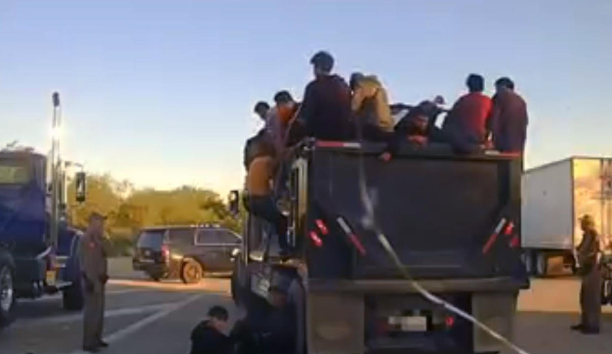 84 migrants were found in a dump truck in what authorities are calling a human smuggling attempt in Cotulla, Texas.  (Texas Department of Public Safety)