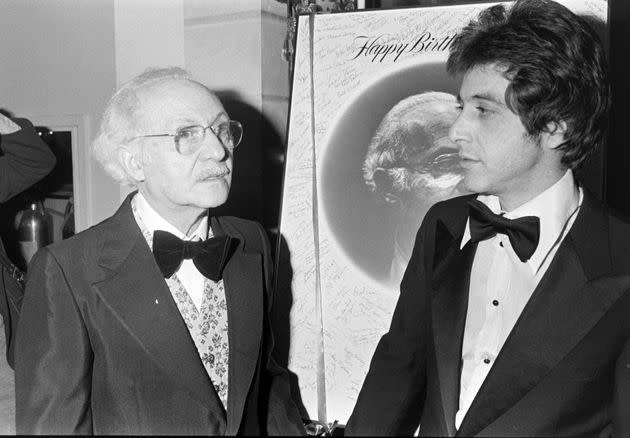 Lee Strasberg and Al Pacino attend a party at the Hotel Pierre in New York City on Nov. 19, 1976.