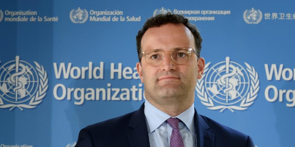 German Health Minister Jens Spahn looks on during a press conference following a meeting about the COVID-19 outbreak, caused by the novel coronavirus, at the World Health Organization headquarters in Geneva, on June 25, 2020. (Photo by Fabrice COFFRINI / AFP) (Photo by FABRICE COFFRINI/AFP via Getty Images)