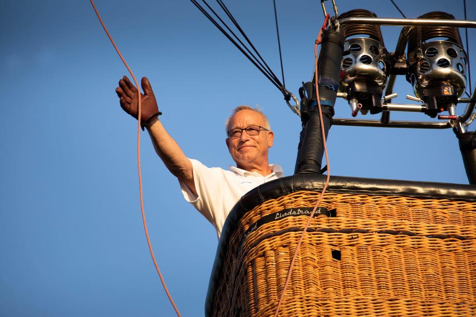 Balloon crews take off for a media flight event on Friday at Lakeland Linder International Airport.