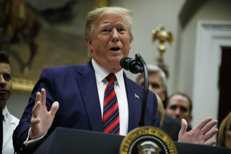 President Donald Trump speaks during a event on medical billing, in the Roosevelt Room of the White House, Thursday, May 9, 2019, in Washington. (AP Photo/Evan Vucci)