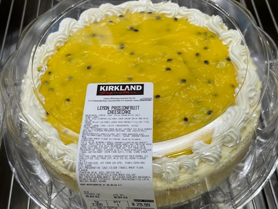 A lemon passionfruit cheesecake for sale at Costco in Sydney Australia