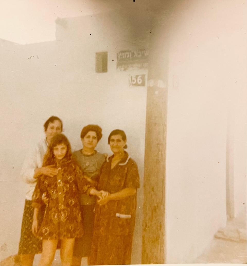 Victoria Hochman stands in front with her grandmother, Victoria, at left, mother, Helen, at center and great Aunt Simcha. This is in 1969 on Hochman's first visit to Israel iwas taken at Simcha’s house in the old city of Yaffo which was the Arab quarter in Tel Aviv.