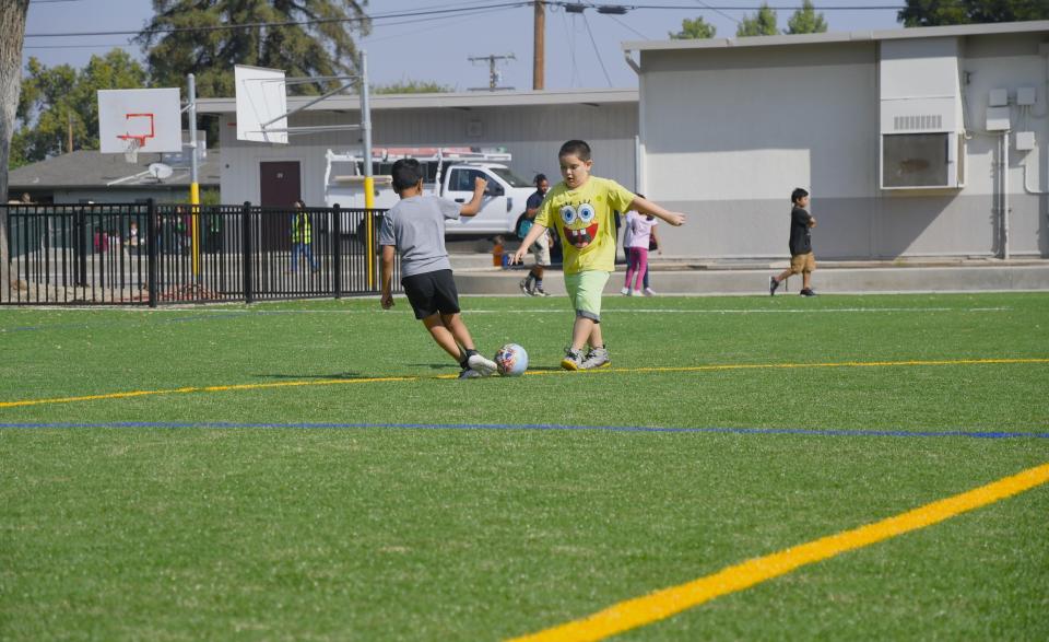 Artificial turf was installed at Highland Elementary School's playground.