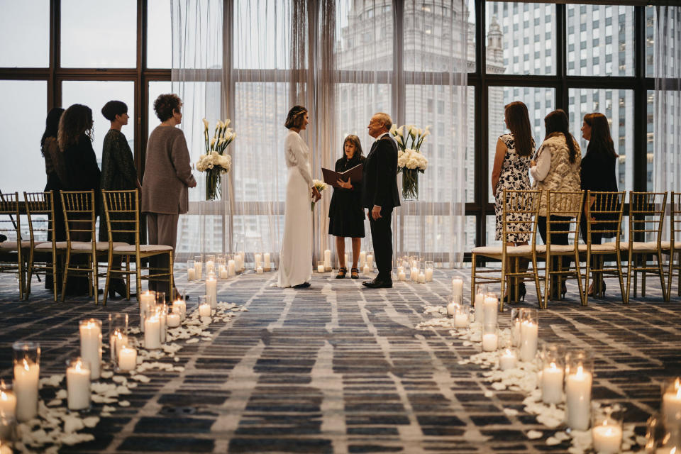 This photo released by Erin Elliott shows the wedding of Melissa Todd and Jeffrey Hall in November 2019 in Chicago. The couple had seven guests, feeding a trend toward micro weddings that has grown stronger since the coronavirus pandemic sent millions into isolation. (Erin Elliott via AP)