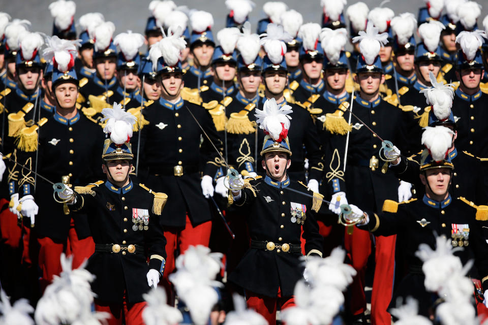 French soldiers march