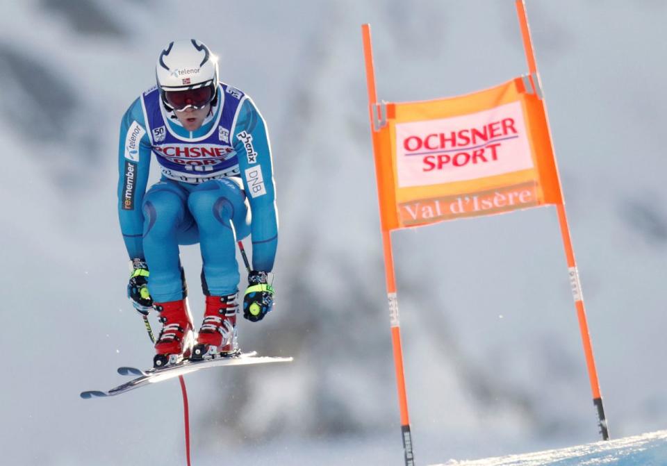 <p>Der Norweger Aleksander Aamodt Kilde während eines Trainings für das Downhill-Skirennen im französischen Val-d'Isère. (Bild: Christian Hartmann/Reuters) </p>