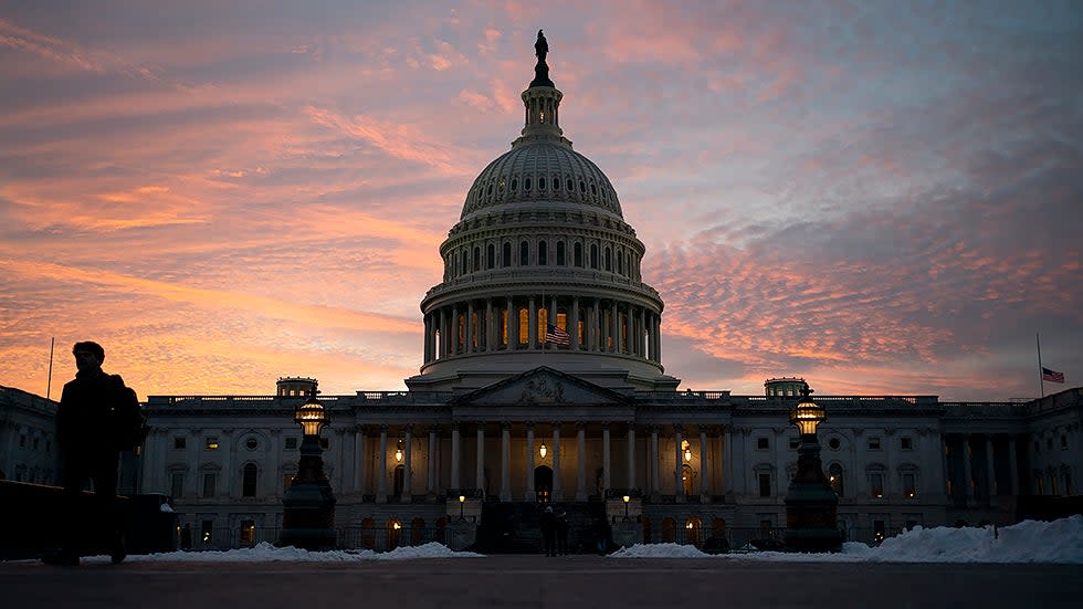 The Capitol is seen from the East Front Plaza during sunset on Wednesday, January 5, 2022.