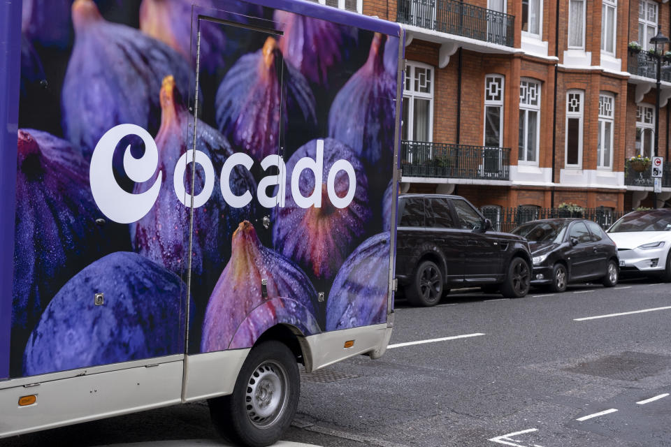 Ocado online supermarket delivery van on 26th March 2023 in London, United Kingdom. Ocado Retail is a British internet based supermarket that describes itself as the worlds largest dedicated online grocery retailer. (photo by Mike Kemp/In Pictures via Getty Images)