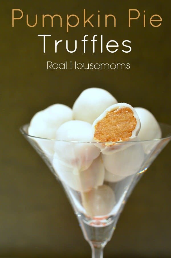 Don't get intimidated when you hear the word "truffles": this recipe is easy and so fast!  <a href="http://realhousemoms.com/pumpkin-pie-truffles/" target="_blank">Find the recipe at Real Housemoms</a>.