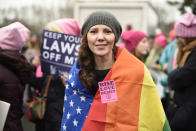<p>Nicole Monceaux from New York City attends the Women’s March on Washington on Saturday, Jan. 21, 2017 in Washington, on the first full day of Donald Trump’s presidency. (AP Photo/Sait Serkan Gurbuz) </p>