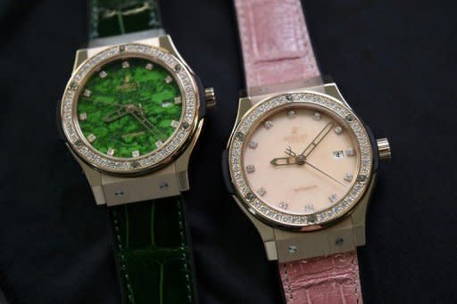 Watches by Swiss watchmaker Hublot intended for the Chinese market. Despite booming demand in China for high-quality watches, makers say that there is still plenty of room for expansion in the massive market