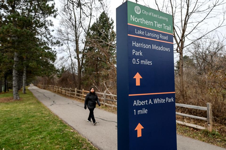 The trailhead off Lake Lansing Road of the Northern Tier Trail on Wednesday, Dec. 14, 2022, in East Lansing.
