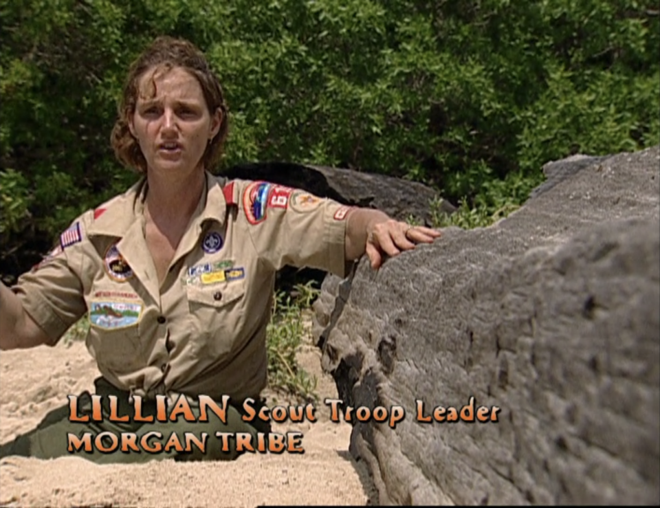 Lill Morris wearing her Boy Scout uniform in a confessional