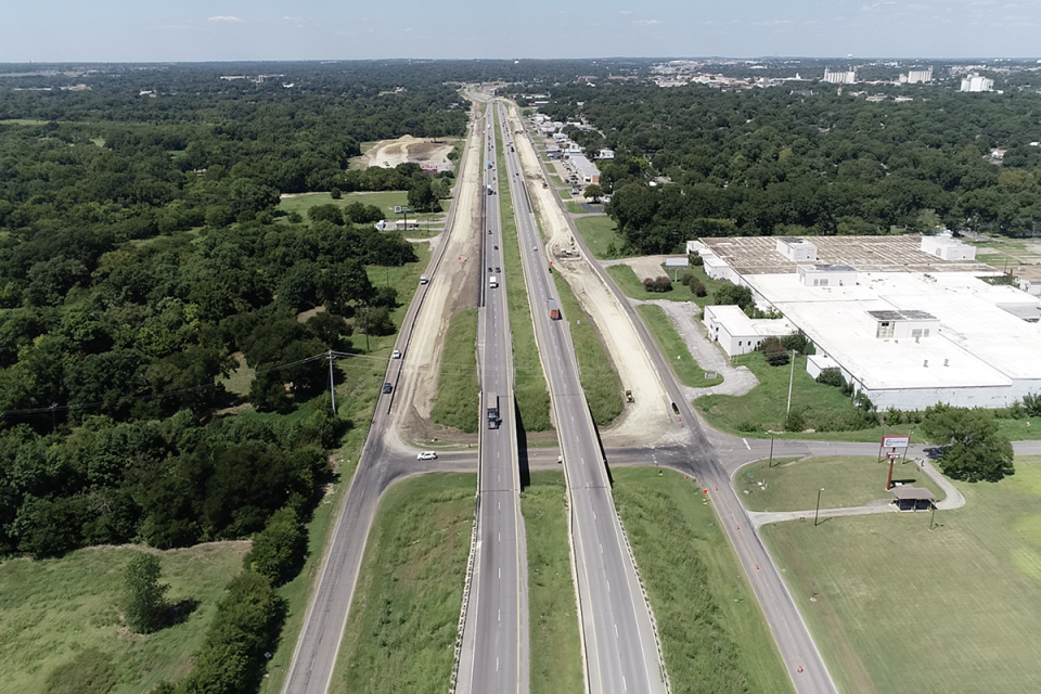 US Highway 75 in Sherman in 2019 included the highway and control roads. The roadway has since been expanded and crews are expected to open the roadway near Center Street to newly constructed main lanes.