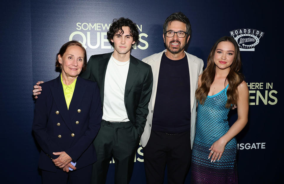 (L-R) Laurie Metcalf, Jacob Ward, Ray Romano and Sadie Stanley attend a screening of "Somewhere In Queens" at Metrograph on April 17, 2023 in New York City.