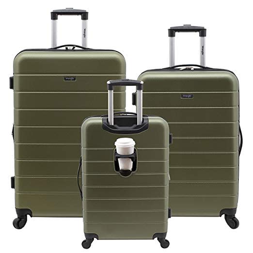 Wrangler 3 Piece Luggage Set Smart Hardside with USB Charging Port, Olive Green (Credit: Amazon)