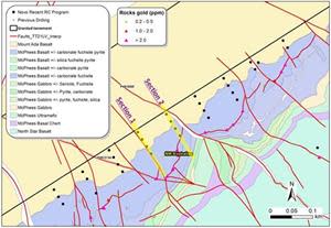 Recently completed detailed geology map, showing fault complexity around two key sections (Figure 3).