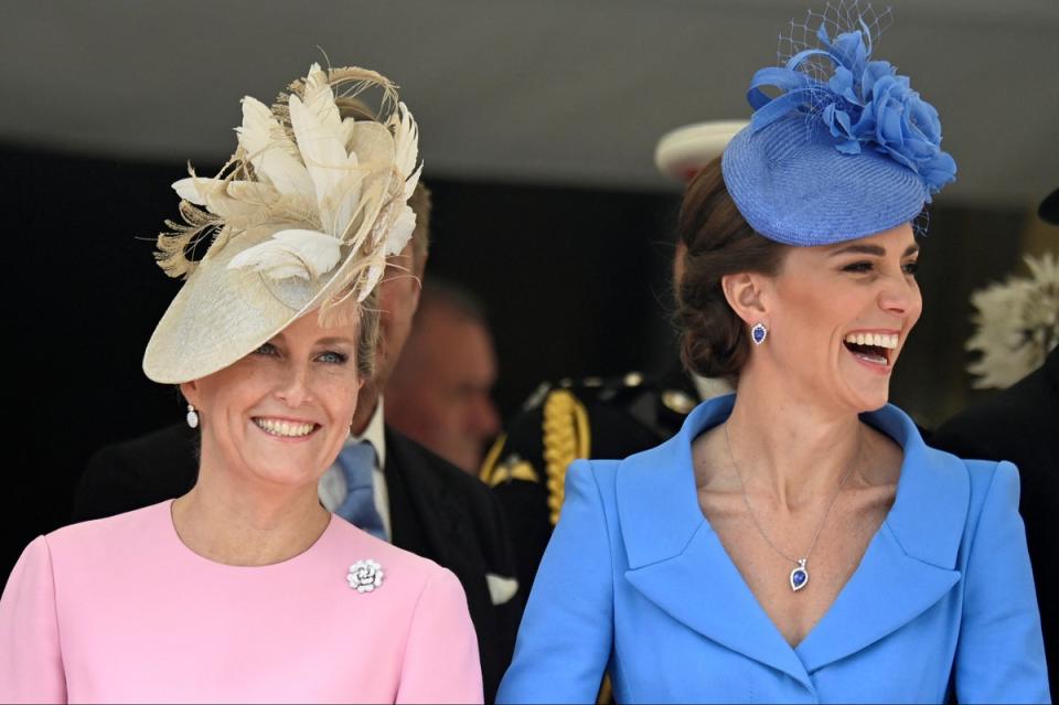 Sophie, Countess of Wessex, and Kate, Duchess of Cambridge, attend the Order of the Garter Service, at St George's Chapel, on June 13 (Toby Melville /WPA Pool/Getty Images)