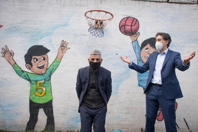 Sadiq Khan at a play centre in north London 