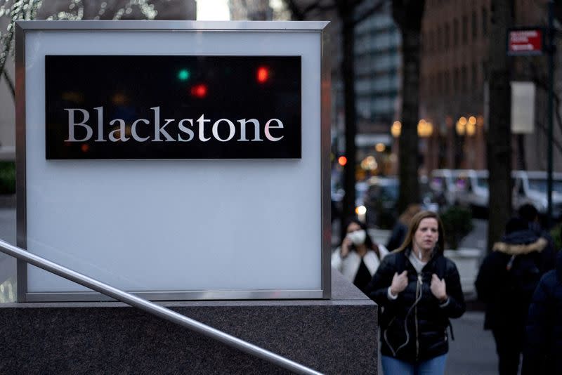 FILE PHOTO: Signage is seen outside the Blackstone Group headquarters in New York City