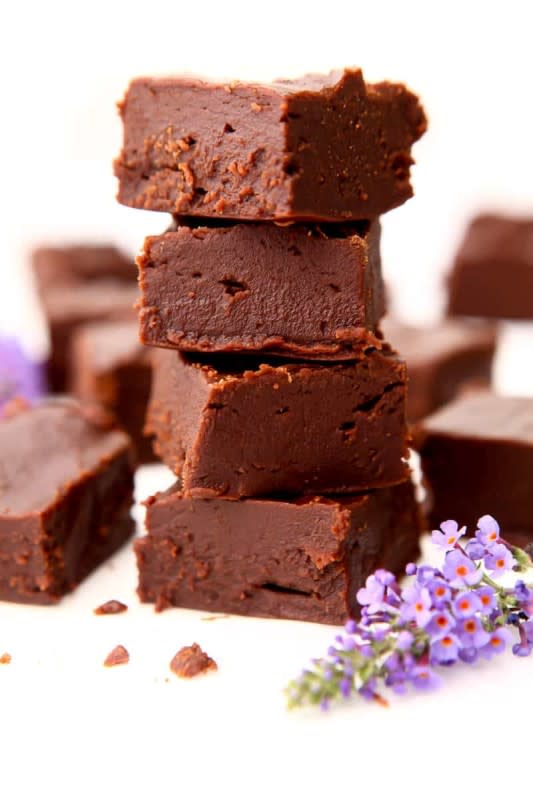 <p>The Hidden Veggies</p><p>This recipe is for vegan fudge made the authentic old fashioned way! Rich, creamy, melt in your mouth chocolate fudge, like the kind that you would find in a fudge shop!</p><p><strong>Get the recipe: <a href="https://thehiddenveggies.com/vegan-fudge/" rel="nofollow noopener" target="_blank" data-ylk="slk:Vegan Fudge;elm:context_link;itc:0;sec:content-canvas" class="link ">Vegan Fudge</a></strong></p>