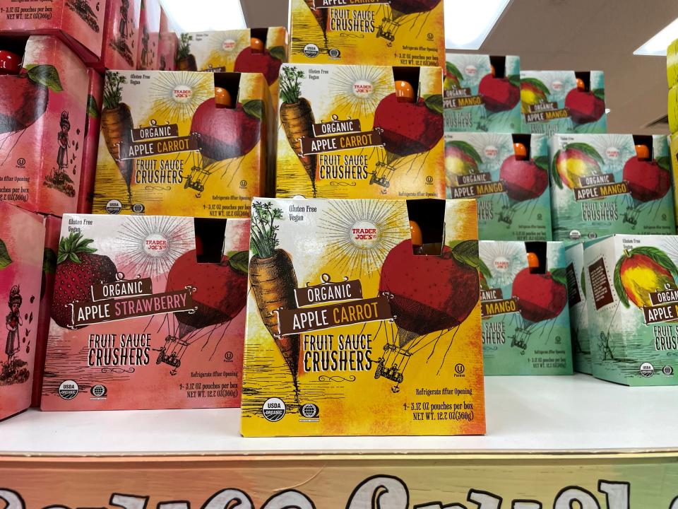 trader joe's fruit squeeze snacks on shelf