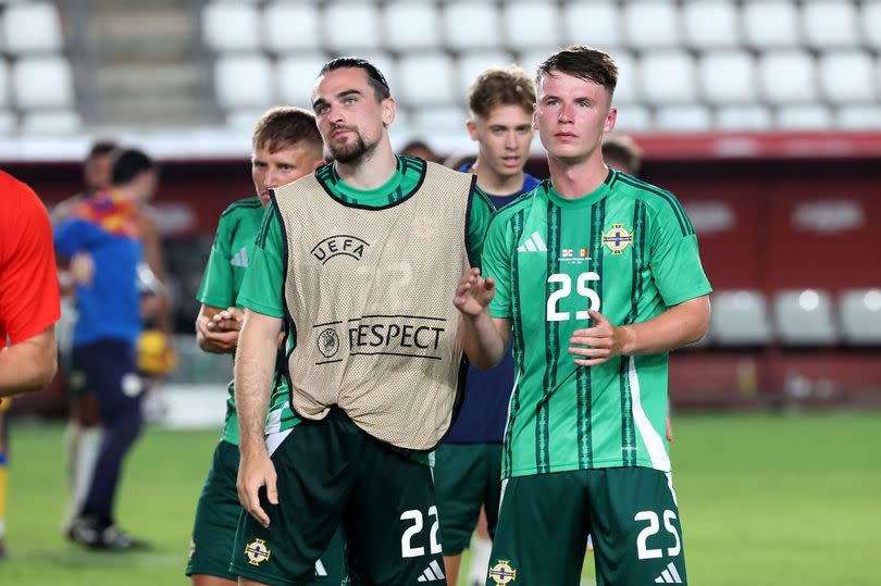 A picture of Aaron Donnelly [right] with Ciaron Brown after the game