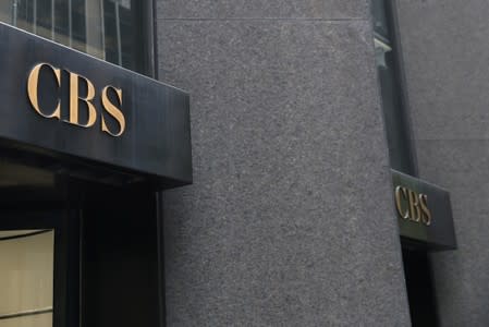 FILE PHOTO: The CBS broadcasting logo is seen outside their headquarters in Manhattan