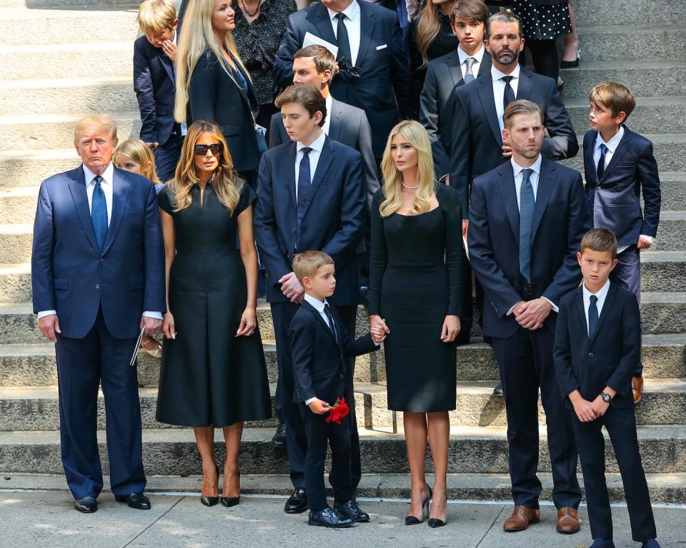 Former president Donald Trump and four of his children are seen at Ivana Trump’s funeral in July 2022 in New York. <a href="https://media.gettyimages.com/photos/donald-trump-melania-trump-barron-trump-jared-kushner-kimberly-picture-id1242030390" rel="nofollow noopener" target="_blank" data-ylk="slk:Jose Perez/Bauer-Griffin/GC Images;elm:context_link;itc:0;sec:content-canvas" class="link ">Jose Perez/Bauer-Griffin/GC Images</a>