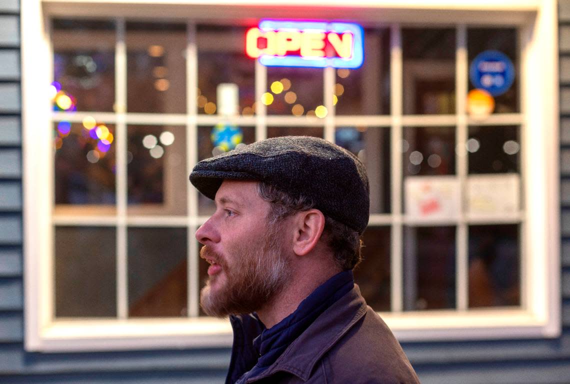 Linda’s Bar & Grill owner Christopher Carini in front of his bar on Franklin Street on Thursday, January 4, 2024 in Chapel Hill, N.C.