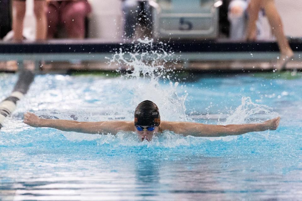 Matthew Rivkind of Ogden High School competes in the swimming preliminaries for state championships at BYU’s Richards Building in Provo on Friday, Feb. 16, 2024. | Marielle Scott, Deseret News