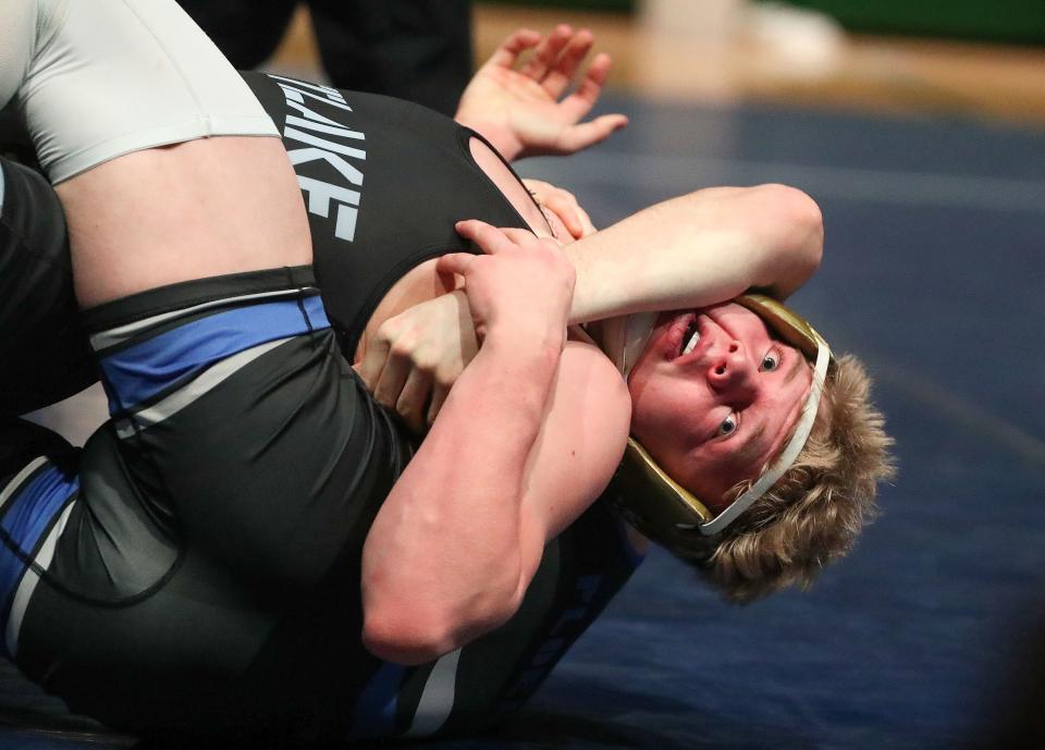 Westlake’s Brayden Robinson wrestles Stansbury’s Brandon Ploehn during the Ross Brunson Utah All-Star Dual at the UCCU Events Center in Orem, on Tuesday, Jan. 9, 2024. Robinson won. | Kristin Murphy, Deseret News