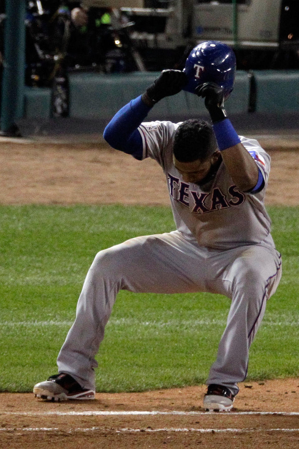 ST LOUIS, MO - OCTOBER 28: Elvis Andrus #1 of the Texas Rangers reacts after flying out to end the top of the seventh inning during Game Seven of the MLB World Series against the St. Louis Cardinals at Busch Stadium on October 28, 2011 in St Louis, Missouri. (Photo by Rob Carr/Getty Images)