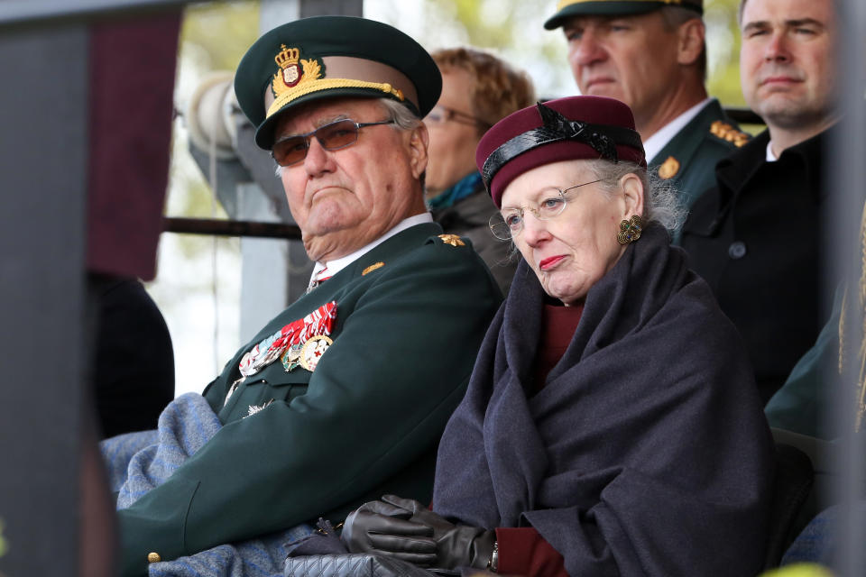 Danish Queen Margrethe II and her husband Prince Henrik (L) take part in the ceremony to mark the 150th anniversary of the Battle of Dybbol in Sonderborg, Denmark, 18 April 2014. 150 years ago, the Germans and Danes fought over Schleswig-Holstein. The war climaxed with the Battle of Dybbol. The anniversary on 18 April will be widely celebrated in Denmark. Photo: BODO MARKS/dpa | usage worldwide   (Photo by Bodo Marks/picture alliance via Getty Images)