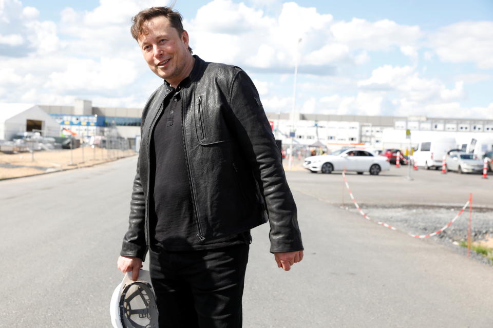 SpaceX founder and Tesla CEO Elon Musk looks on as he visits the construction site of Tesla's gigafactory in Gruenheide, near Berlin, Germany, on 17 May. Photo: Michele Tantussi/Reuters