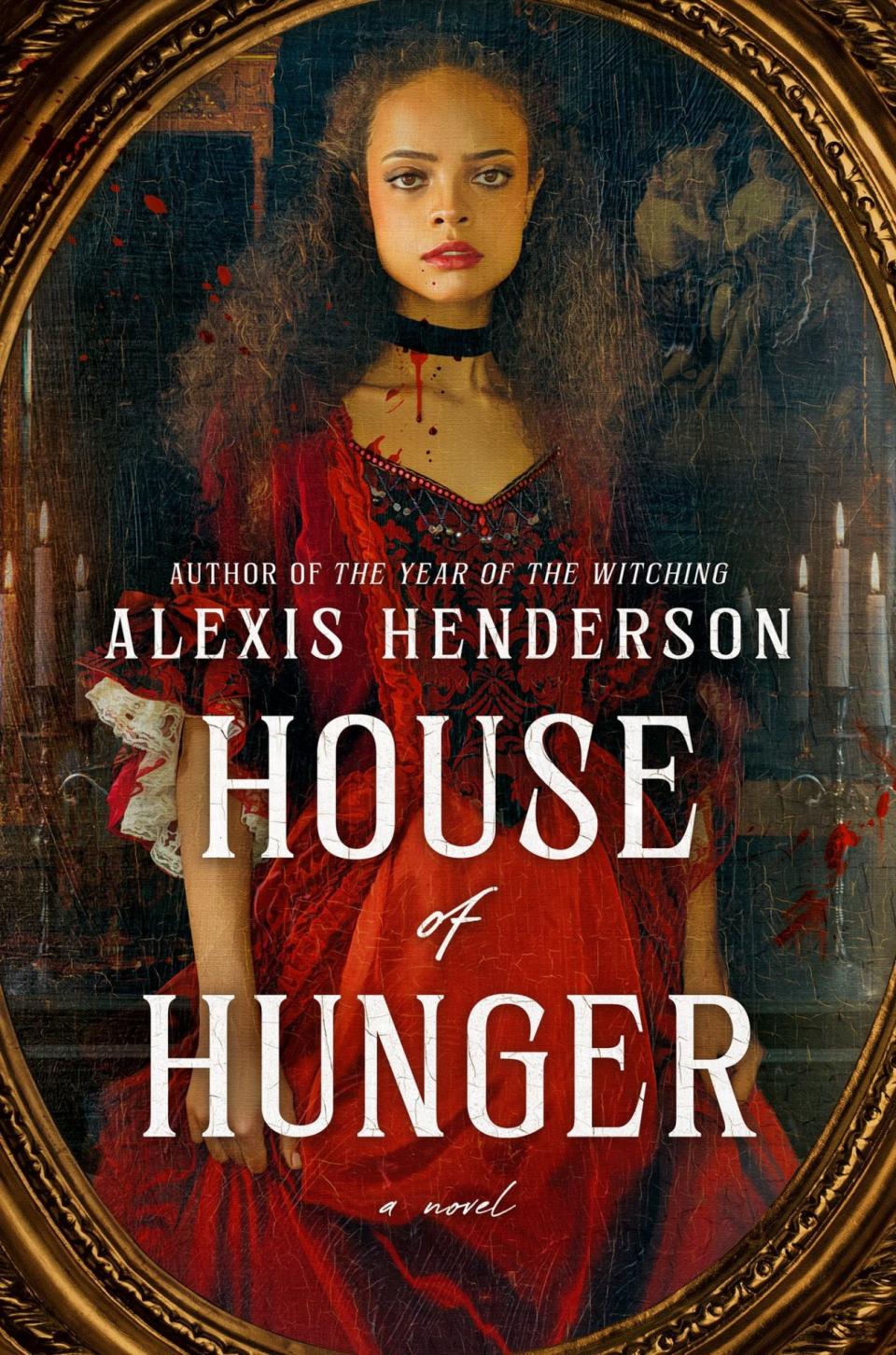 The cover for House of Hunger shows a young Black woman with a ribbon around her neck in period dress with blood leaking from her throat