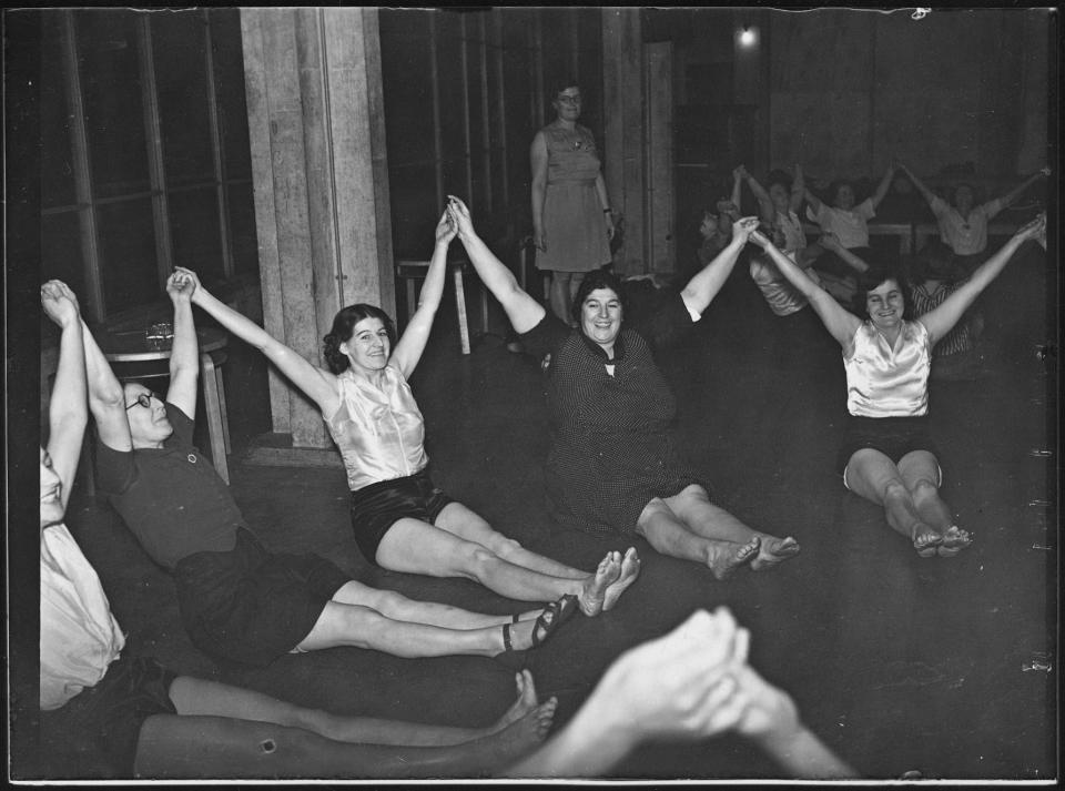 A group of women taking part in an exercise class at the Pioneer Health Centre, St Mary’s Road, London