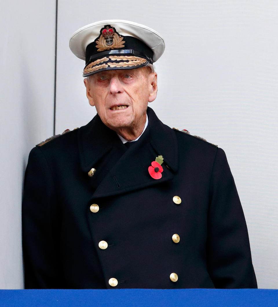 LONDON, UNITED KINGDOM - NOVEMBER 12: (EMBARGOED FOR PUBLICATION IN UK NEWSPAPERS UNTIL 48 HOURS AFTER CREATE DATE AND TIME) Prince Philip, Duke of Edinburgh attends the annual Remembrance Sunday Service at The Cenotaph on November 12, 2017 in London, England. This year marks the first time that Queen Elizabeth II watched the service from a balcony rather than lay her own wreath, instead Prince Charles, Prince of Wales laid her wreath on her behalf. (Photo by Max Mumby/Indigo/Getty Images)