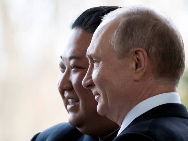 Russian President Vladimir Putin welcomes North Korean leader Kim Jong Un (AFP via Getty Images)