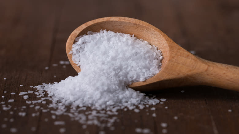 Salt in wooden spoon