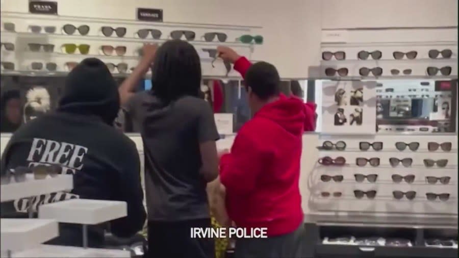 Suspects wanted for ransacking an Irvine Spectrum store and escaping with thousands of dollars worth of designer sunglasses on Oct. 6, 2023. (Irvine Police Department)