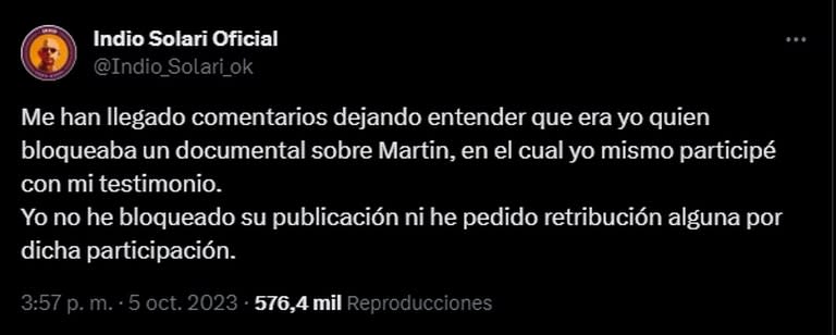 El mensaje de Indio Solari en medio de las acusaciones por el documental de Martín Carrizo