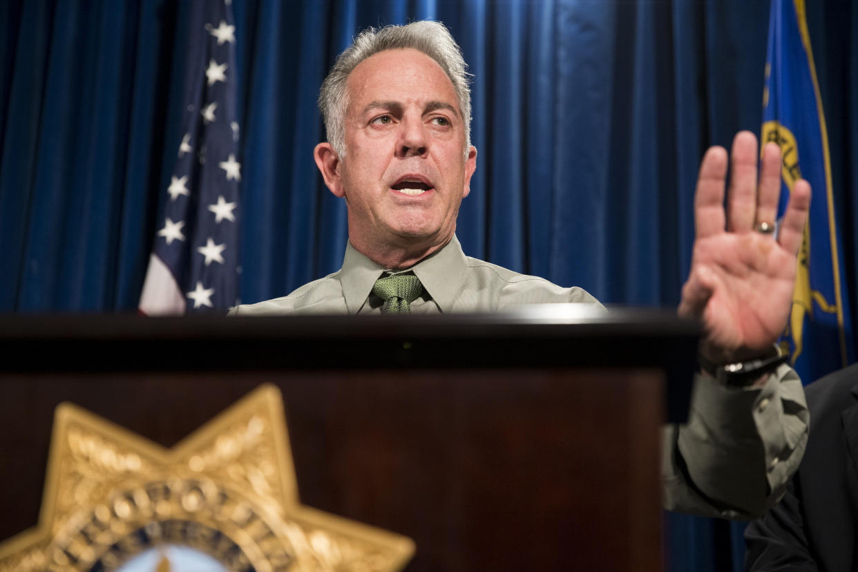 Lombardo discusses the Route 91 Harvest festival shooting at Las Vegas Metropolitan Police Department headquarters. (Photo: Erik Verduzco/Las Vegas Review-Journal via AP)